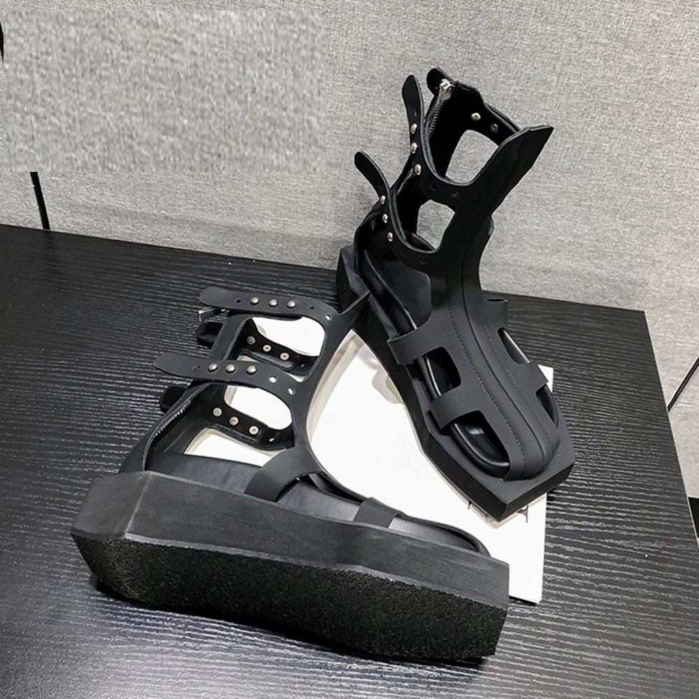 Black Back Boots With Zipper Sexy Mid Calf Summer Boots 2024 Women Shoes Square Toe Platform Safty Shoes Men