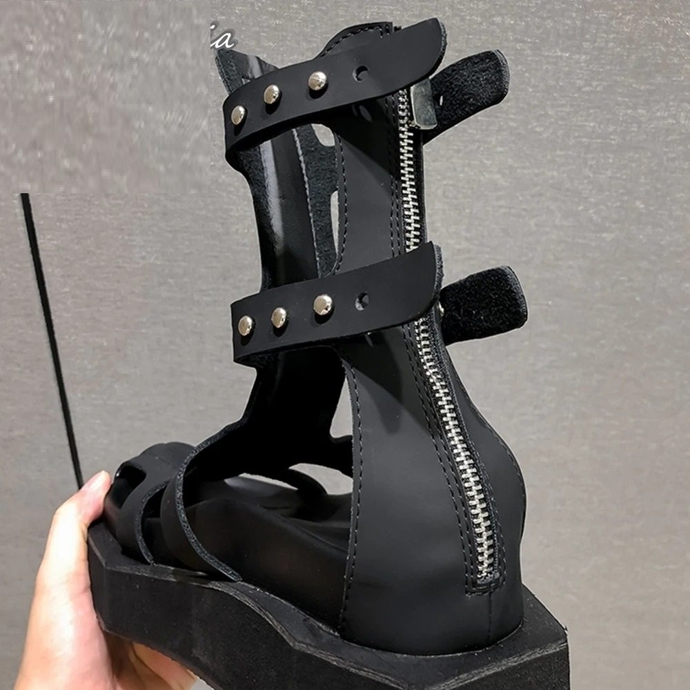 Black Back Boots With Zipper Sexy Mid Calf Summer Boots 2024 Women Shoes Square Toe Platform Safty Shoes Men