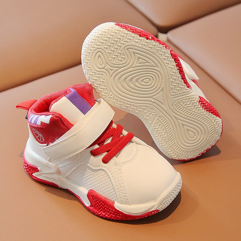 Autumn Korean version of children's fashion basketball shoes boys and girls match color soft soles wear-resistant sports shoes