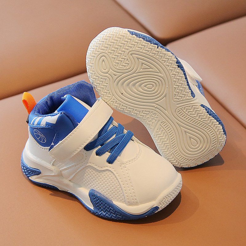 Autumn Korean version of children's fashion basketball shoes boys and girls match color soft soles wear-resistant sports shoes