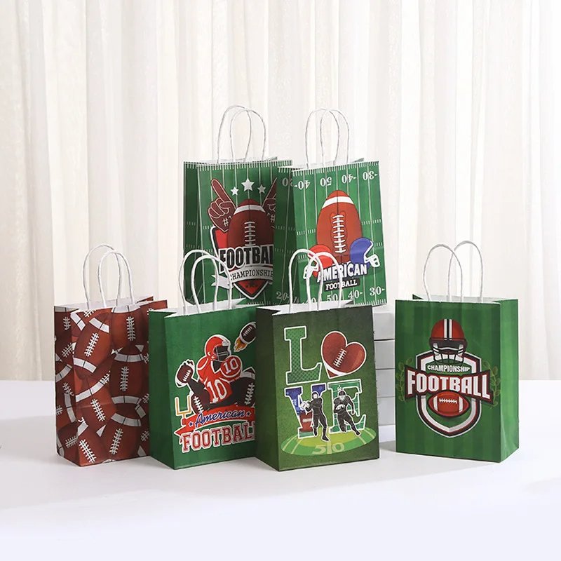 KM Football Soccer Theme Gift Kraft Paper Bag Sports Party Gift Packaging Candy Bag For Kids Birthday Party