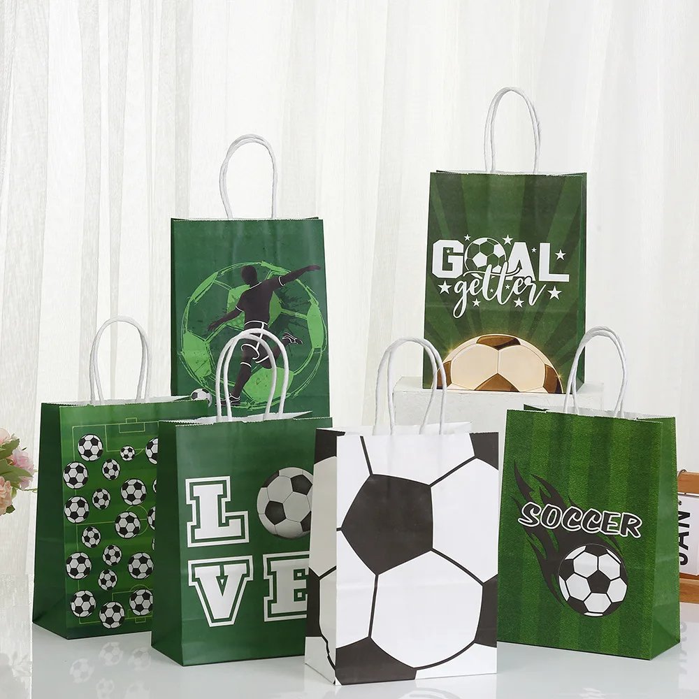 KM Football Soccer Theme Gift Kraft Paper Bag Sports Party Gift Packaging Candy Bag For Kids Birthday Party