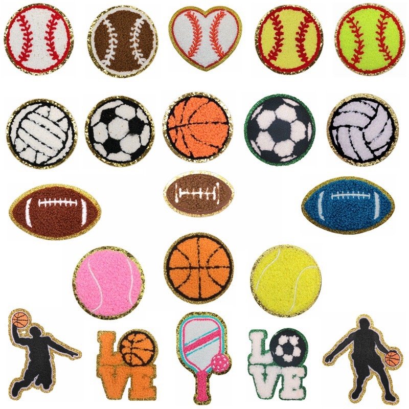 Sales Embroidery Jacket Baseball Football Volleyball Softball Soccer all kinds of Sports balls Iron on Chenille ball Patch