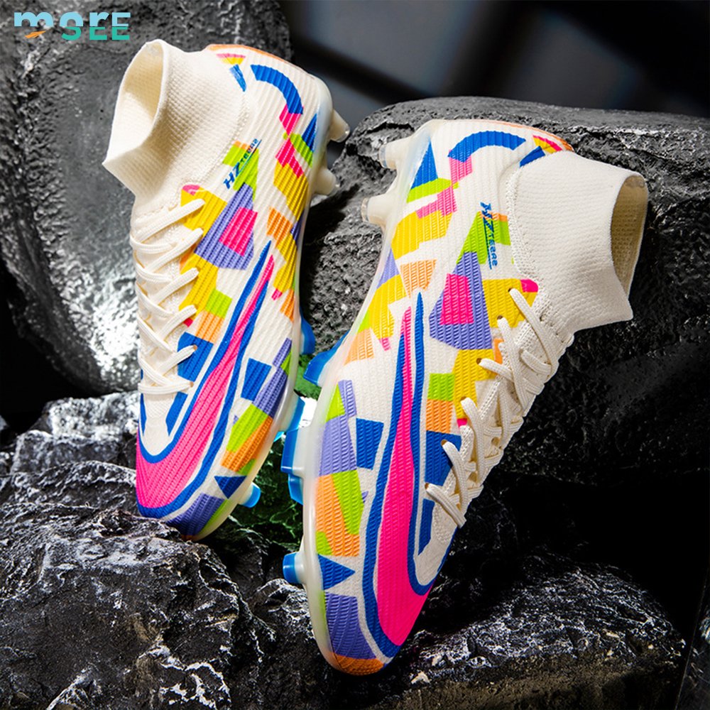 SeeMore Selection Lightweight Shock Resistant High Top Football Cleats Soccer Shoes Training Boots