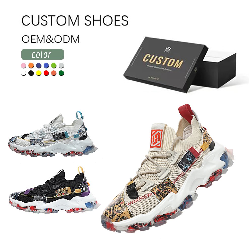 custom sneakers zapatillas fashion high quality men breathable knit upper casual sport running shoes