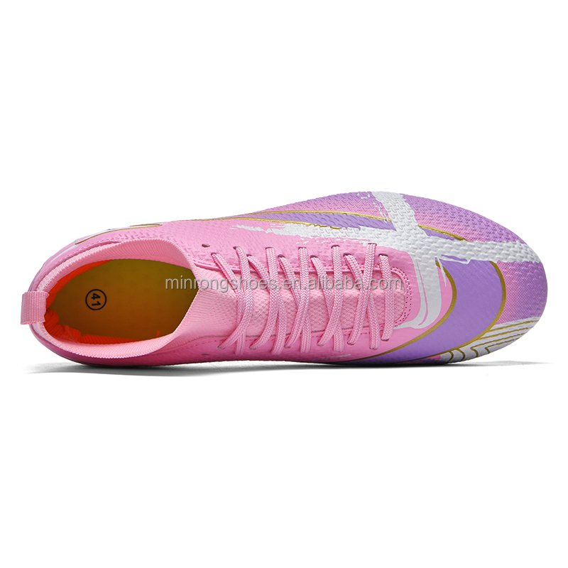 Hot Selling Pink Turf Football Boots with High-Top Long Spikes Lightweight Breathable Anti-Slip Soccer Shoes for Summer Spring