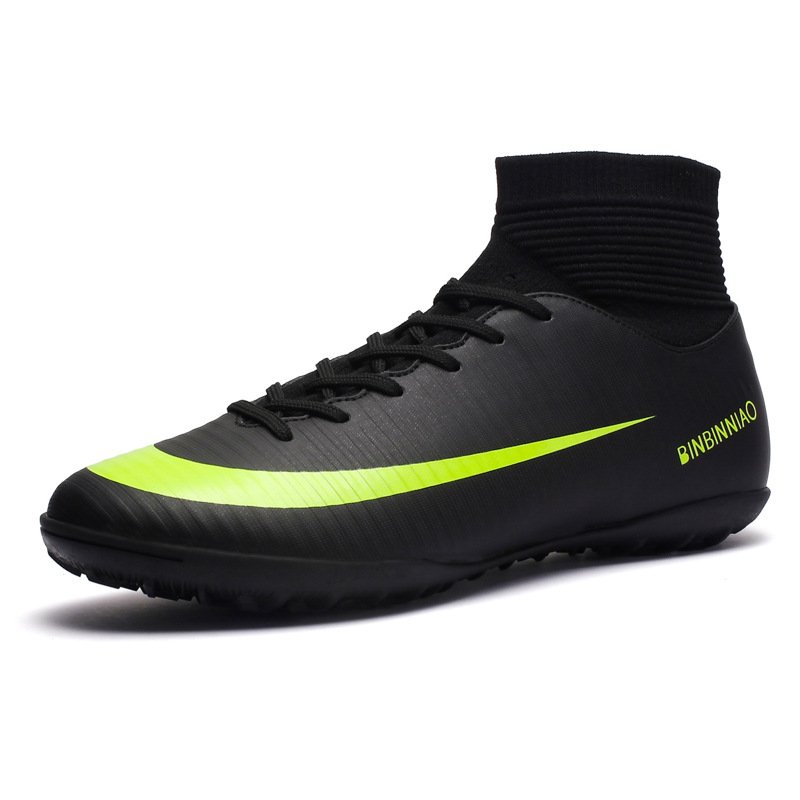 professional soccer shoes men's comfortable high-top TF rubber shoes TPU spikes shoes