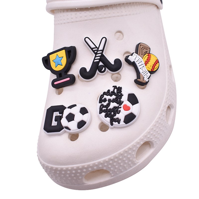 2024 New Arrival 1 Pcs Shoes Charms I Love Soccer Pvc Decorations Football Game Bracelet Accessories