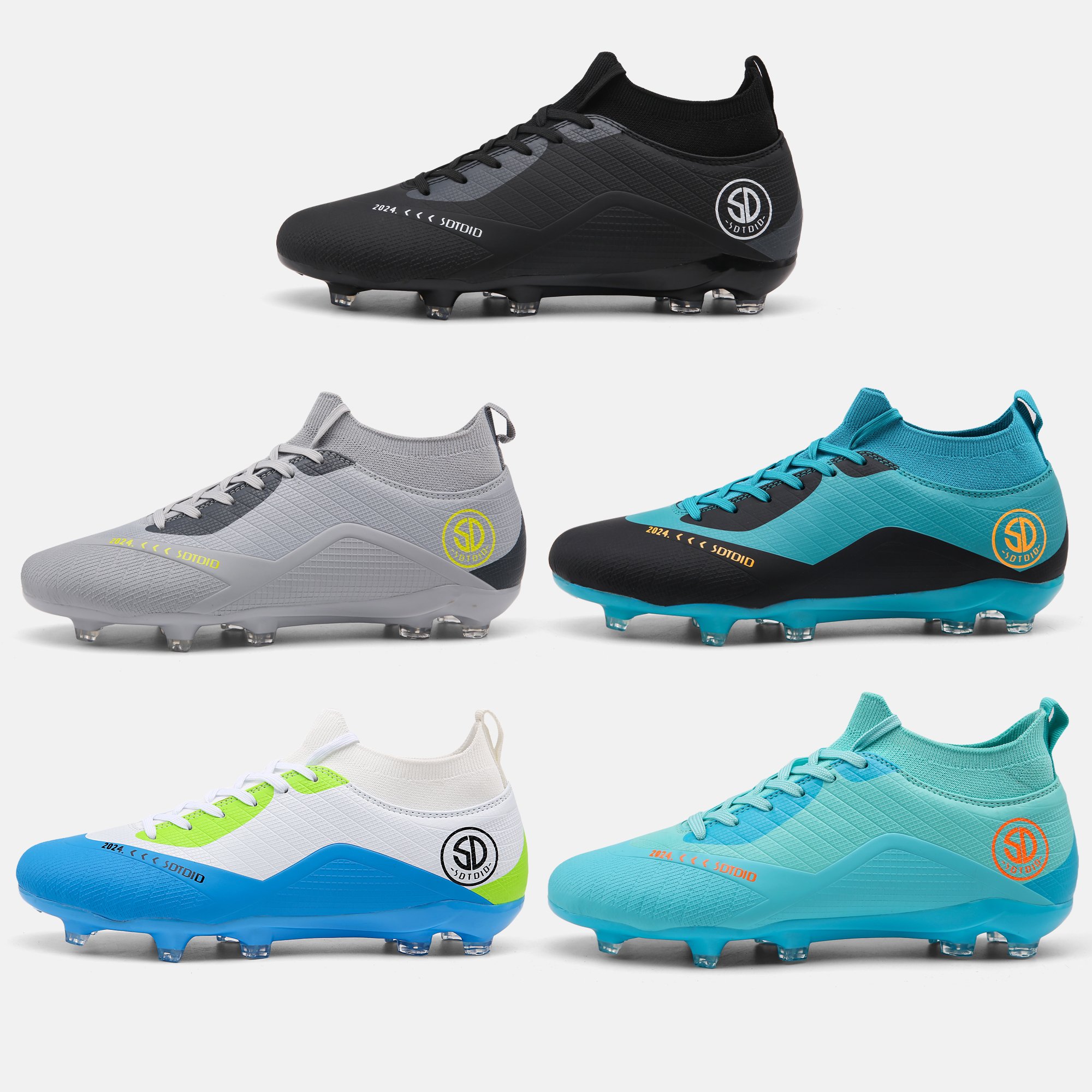 Custom Men's Soccer Shoes High-Tops Lace-Up Non-Slip Spikes Indoor Football Futsal TF Turf Cleats