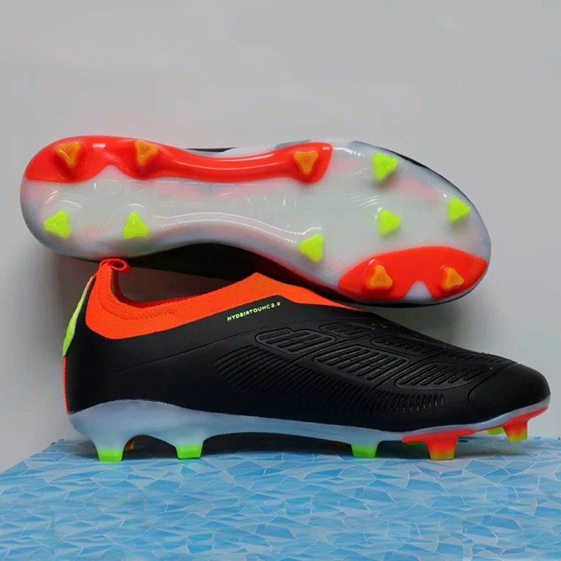 Without Lace Mens Soccer Shoes SLIP-ON Non-Slip Turf Soccer Cleats for Kids TF/FG Training Football Boots Chuteira Campo