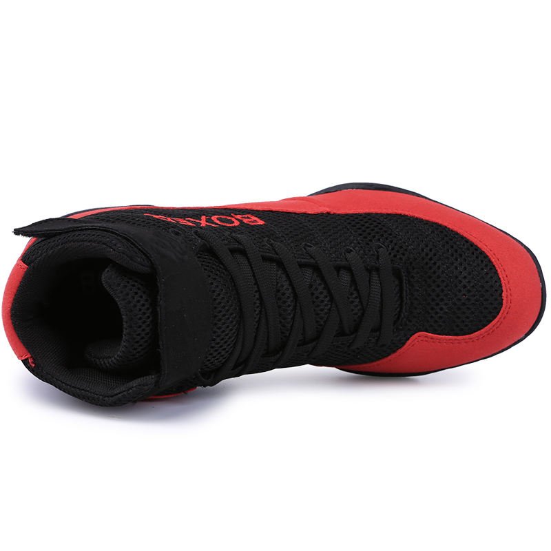 High Quality PU With Mesh Wrestling Shoes Squat Combat Fight Fitness Gym Training Black Boots Boxing Shoes for men