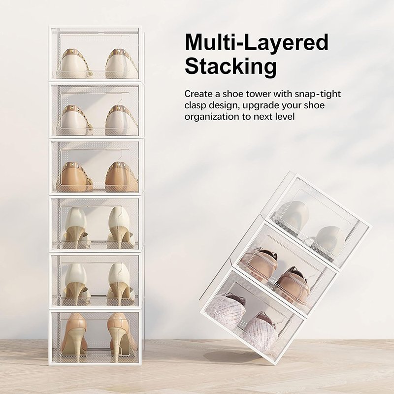 Size 9 Clear Plastic Stackable Shoe Storage Box Organizer for Closet Foldable Shoe Rack Sneaker Container Bin Holder