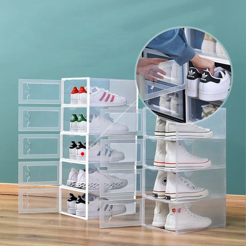 Size 9 Clear Plastic Stackable Shoe Storage Box Organizer for Closet Foldable Shoe Rack Sneaker Container Bin Holder