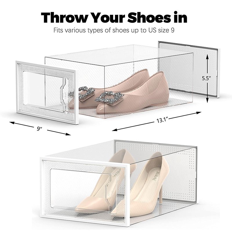 Size 9 Clear Plastic Stackable Shoe Storage Box Organizer for Closet Foldable Shoe Rack Sneaker Container Bin Holder