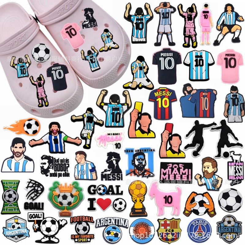 Messi shoe Charms Argentina Miami Sports Star Pink Jersey Shoe Charms Messi sandals soccer shoe Charms
