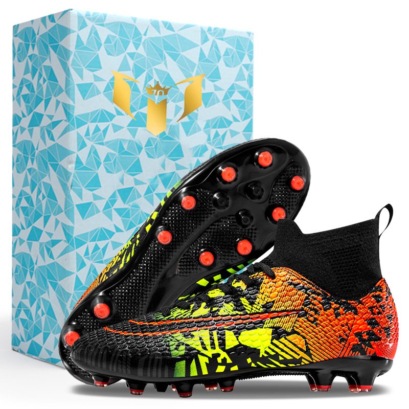 Manufacturer Custom logo High quality football shoes Leather printed non-slip nails Custom outdoor men's Soccer shoes