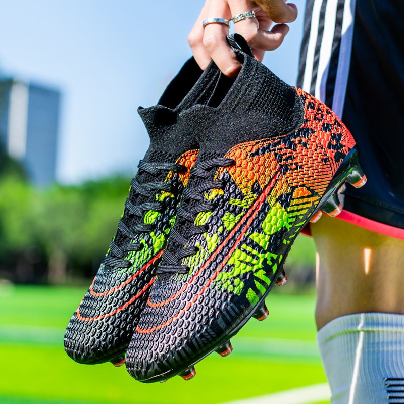 Manufacturer Custom logo High quality football shoes Leather printed non-slip nails Custom outdoor men's Soccer shoes