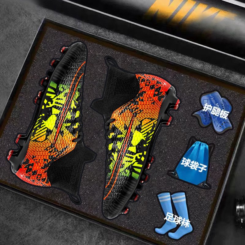 Manufacturer Custom logo High quality football shoes Leather printed non-slip nails Custom outdoor men's Soccer shoes