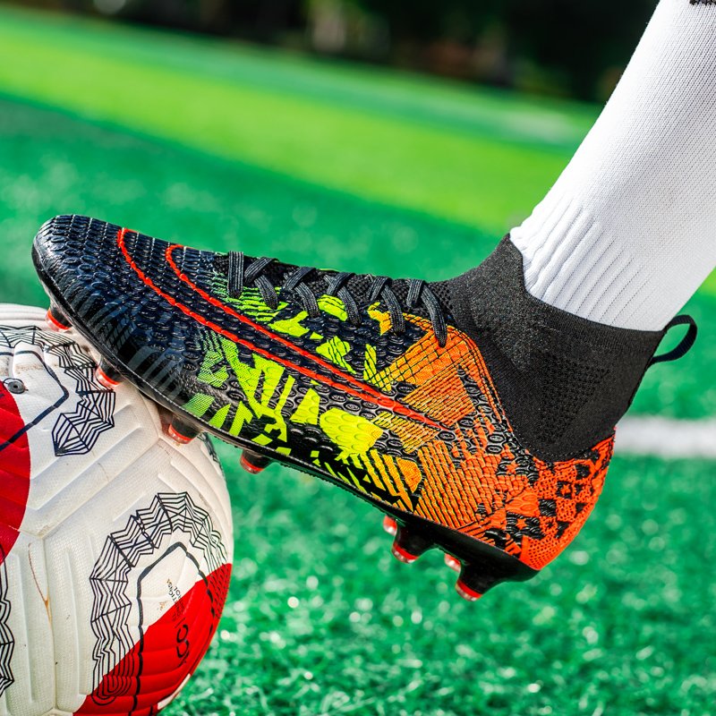 Manufacturer Custom logo High quality football shoes Leather printed non-slip nails Custom outdoor men's Soccer shoes