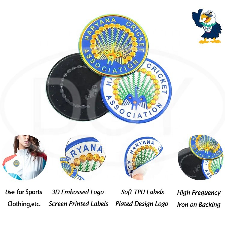 Printing Labels Wholesale Custom Screen Printed Embossed 3D Golden Logo Soft TPU Patches for Clothing