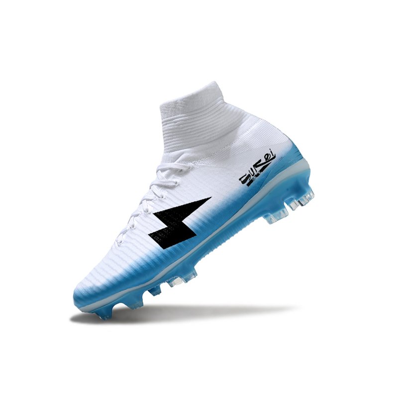 White Blue Premium Quality chuteira futebol soccer cleats for men XI High Top Waterproof Knitted FG Football Shoes 39-45 EU
