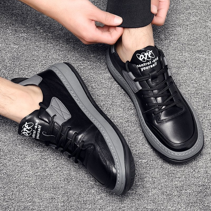 2024 new men's fashion casual sports shoes soft sole increase wear-resistant casual skateboard shoes lace-up walking shoes