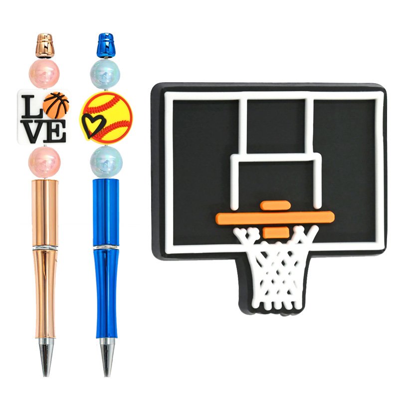 Popular Rubber Sports Balls Focal Beads Basketball Football Baseball Rugby Soccer Focal Bead Printed Pens Beads Fit School