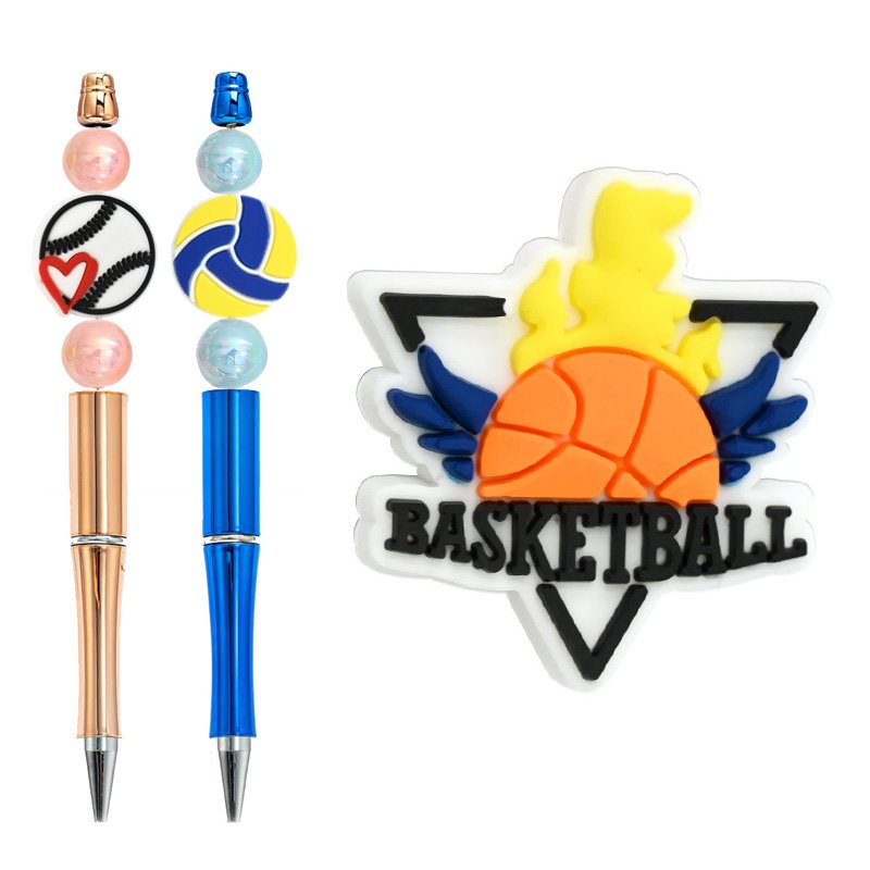 Popular Rubber Sports Balls Focal Beads Basketball Football Baseball Rugby Soccer Focal Bead Printed Pens Beads Fit School