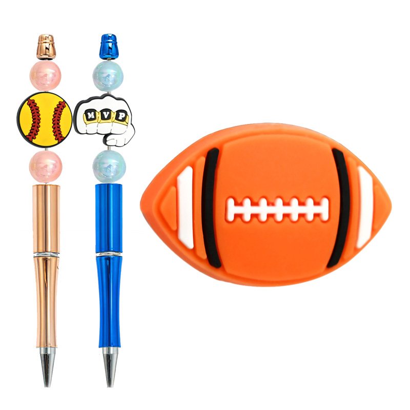 Popular Rubber Sports Balls Focal Beads Basketball Football Baseball Rugby Soccer Focal Bead Printed Pens Beads Fit School