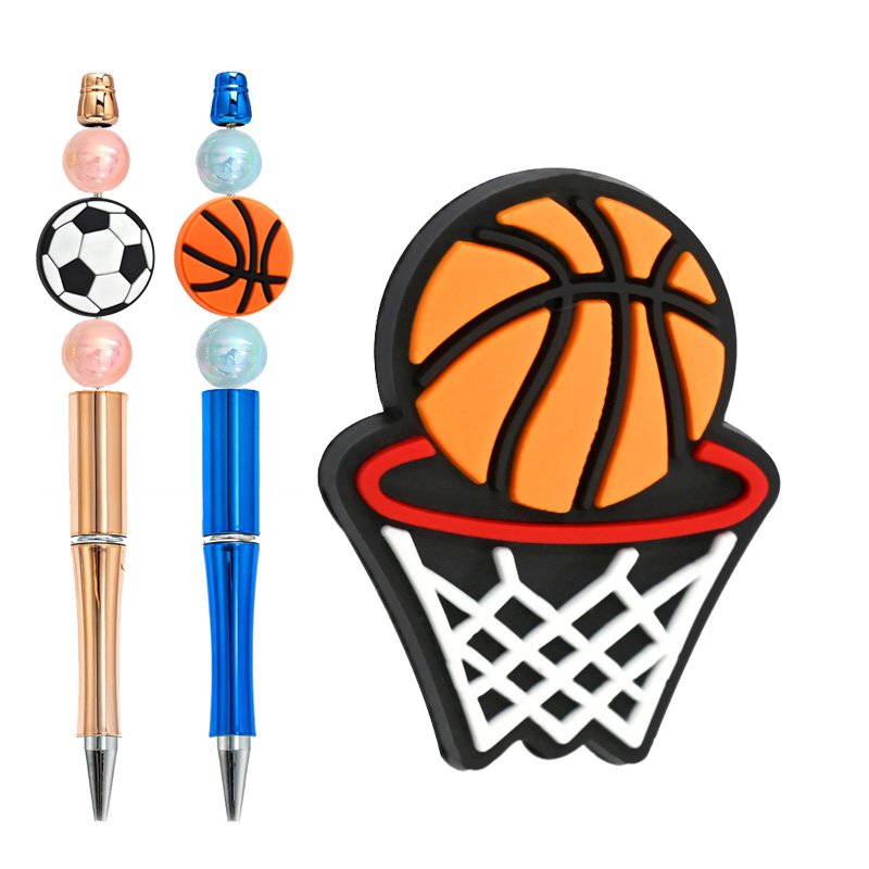 Popular Rubber Sports Balls Focal Beads Basketball Football Baseball Rugby Soccer Focal Bead Printed Pens Beads Fit School