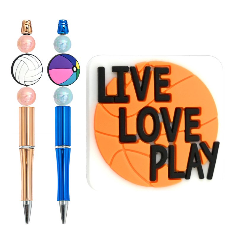 Popular Rubber Sports Balls Focal Beads Basketball Football Baseball Rugby Soccer Focal Bead Printed Pens Beads Fit School