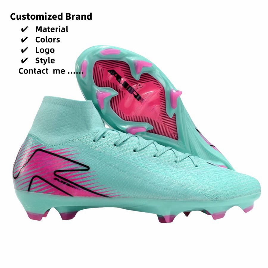 Factory Customize Men Cleats Football Boots High Top Soccer Shoes Sneakers Turf Outdoor White Sport Shoes Soccer Boots