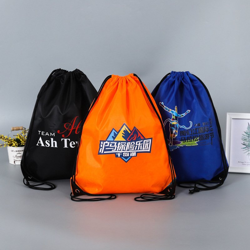 Custom Logo Reusable Nylon Drawstring Backpack Bags Waterproof Soccer Shoe Bag Letter Shopping Supermarket Gifts Grocery Use