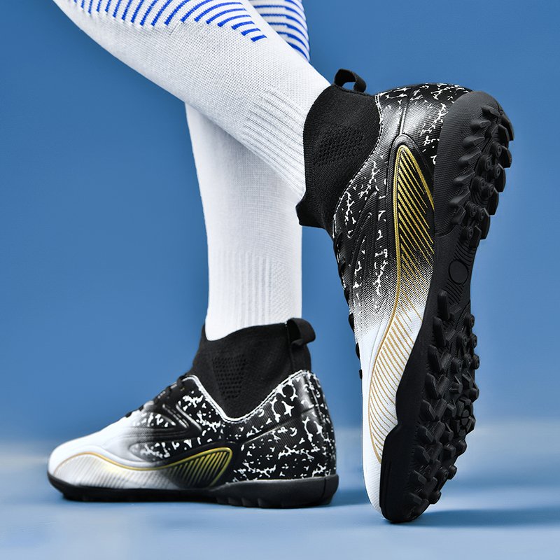 Cross-border Hot Sale Football Boots High Top Gold Spiked Sneakers Custom Design Futsal Soccer Shoes Weight