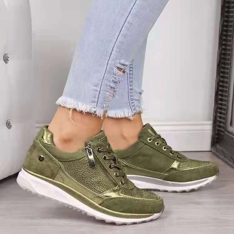 The Latest Rhinestone Sports Shoes For Women Running Thick Sole Breathable Zipper Lacing Up a Slip-On Casual Sneakers For Women