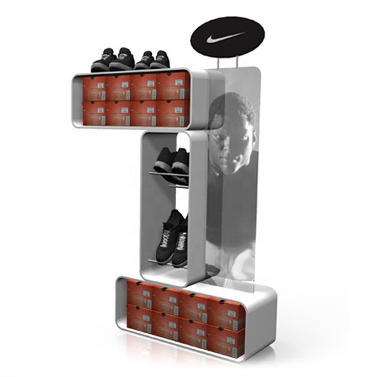 Custom Commercial Store Wall Floor Type Basketball Soccer Sports Shoes Casual Running Sneaker Slipper Metal Display Stand Rack