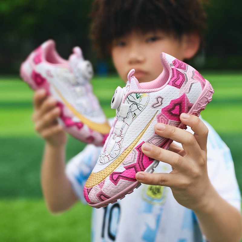 Hot selling high-quality soccer shoes mandarin duck new shoes rotating buckle customized football shoes for primary school
