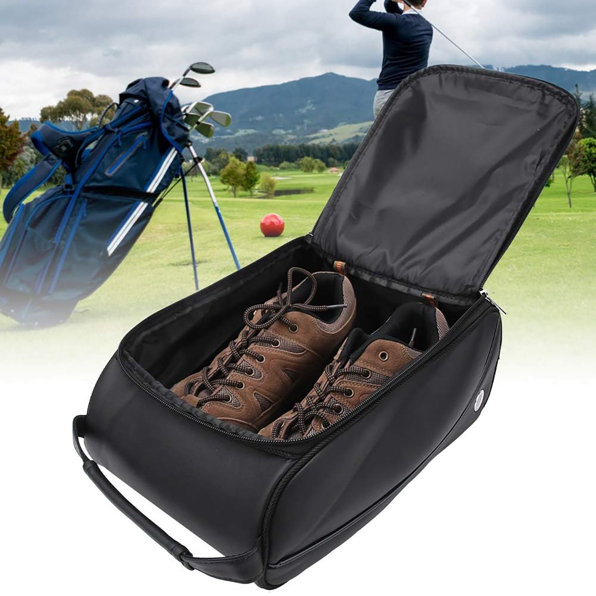 custom logo men leather basketball soccer gym sport urban travel golf protective sneaker dust transport zipper shoe bag