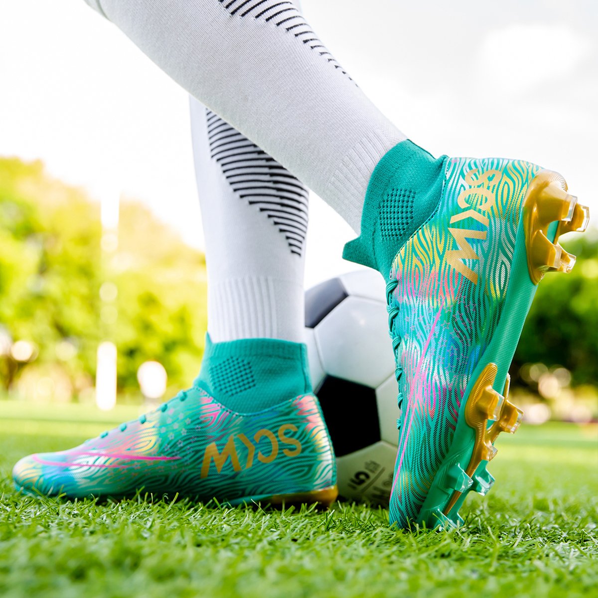 Professional High Top Football Shoes Boys FG Stud Campus Training Competition Turf Shoes Autumn Box Available-Available
