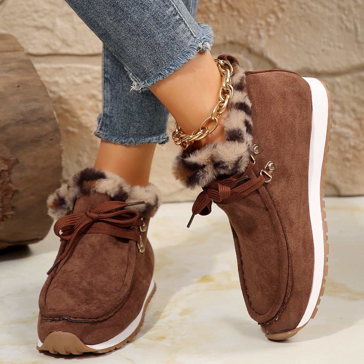 Women's flat cotton shoes with warm lining and anti-slip sole