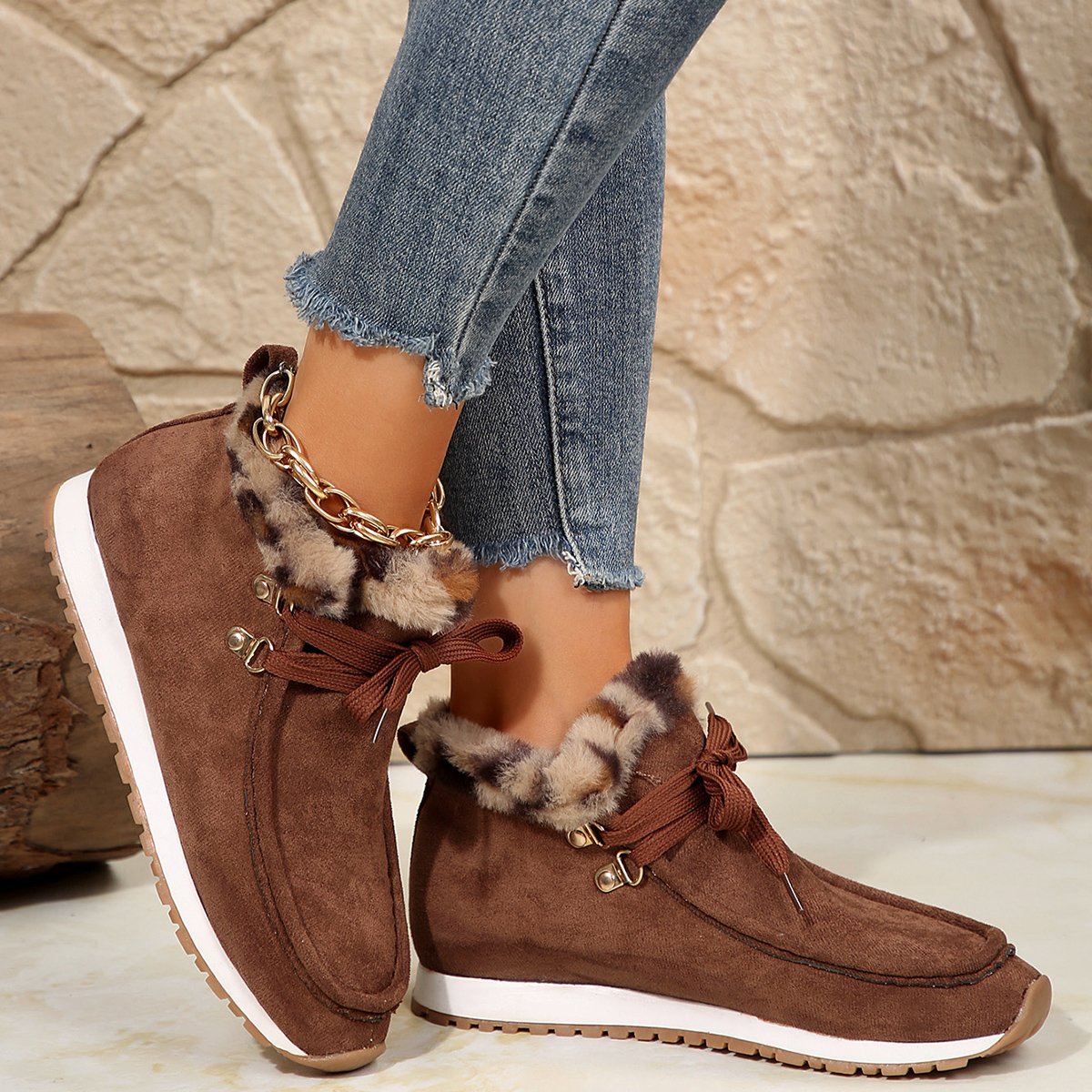 Women's flat cotton shoes with warm lining and anti-slip sole
