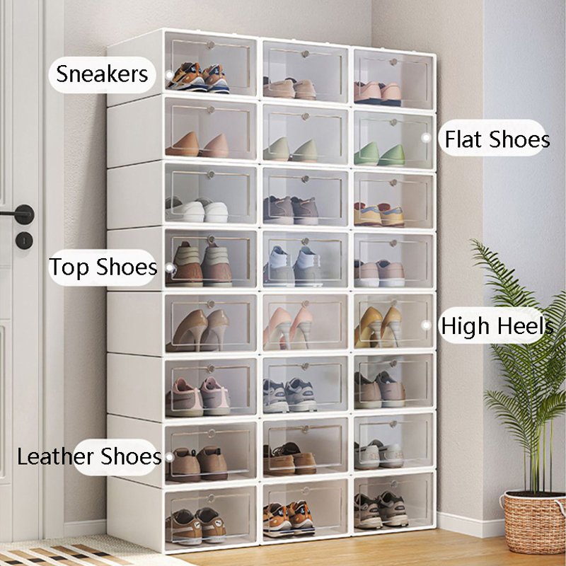 Factory Price Plastic Shoe Box Wholesale Foldable Stackable Sneaker Organizer High Heels Storage Rack Boots Bins Cheap Holder