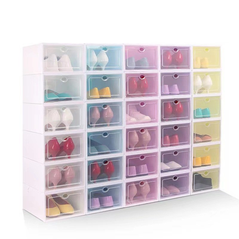 Factory Price Plastic Shoe Box Wholesale Foldable Stackable Sneaker Organizer High Heels Storage Rack Boots Bins Cheap Holder