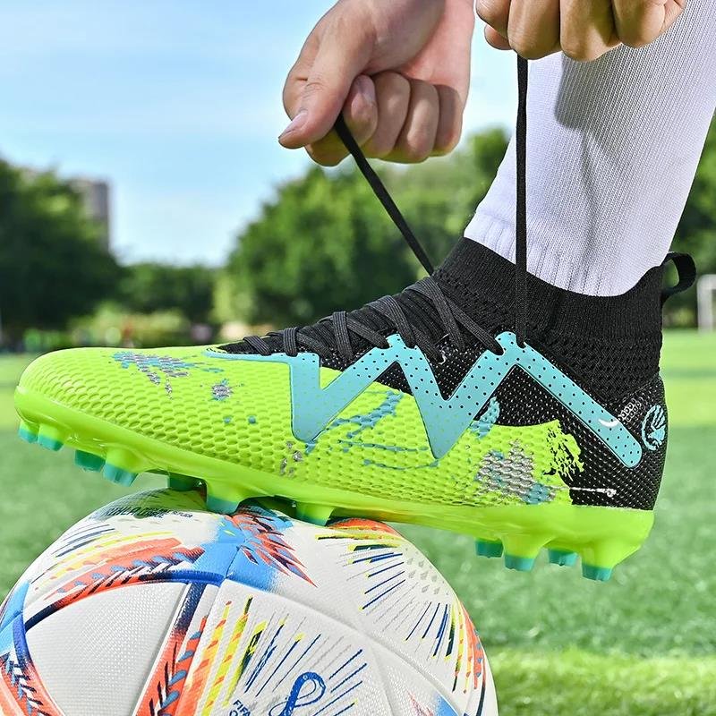 Men's Soccer Shoes Long Spike FG/TF Football Boots Breathe Football Shoes Children High Ankle Cleats Grass Soccer Sneakers New