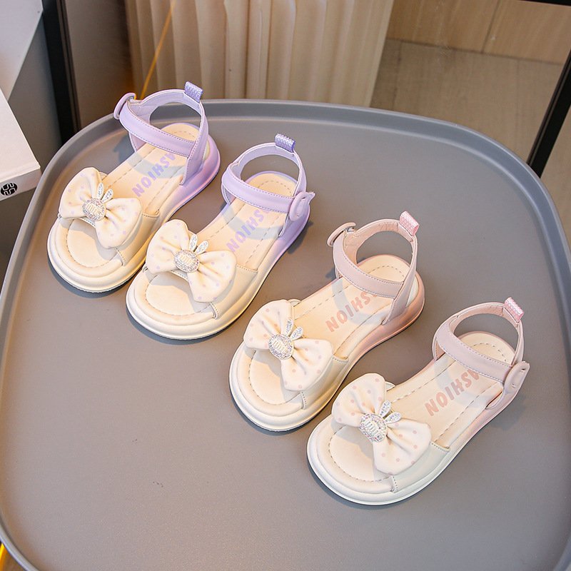 Children's Sandals Girl 2024 New Summer Girl Fashion Princess Shoes Soft Sole Casual Beach Shoes Two tone Anti slip
