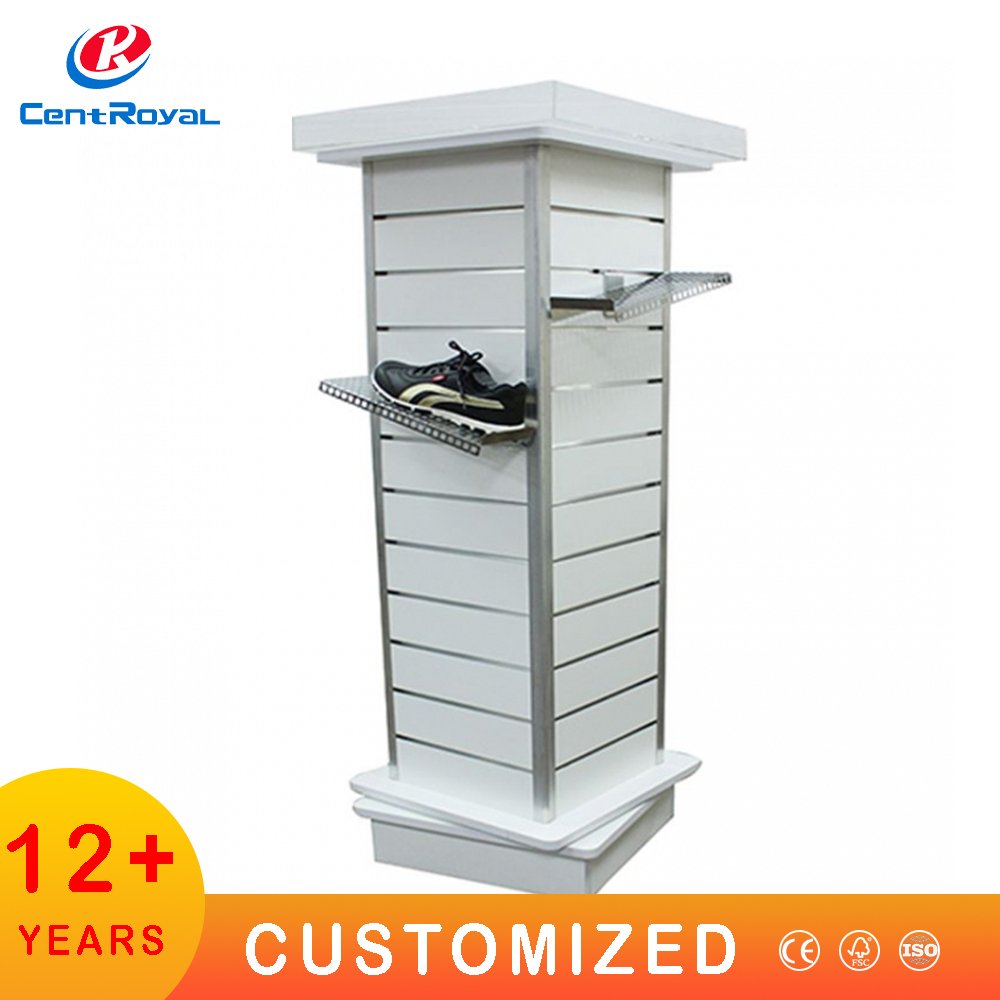 Custom Sport Shop Slipper Sneaker Sandal Shelf Running shoe Garment Store Rack Shelf Shoes wooden Shoe mdf Slatwall Display Rack