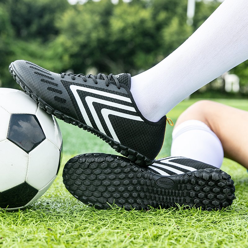 Cross-border Hot Sale High-top Sock Cuffs Leather Surface Spikes Broken Spikes Flat Training Black Female Soccer Shoes