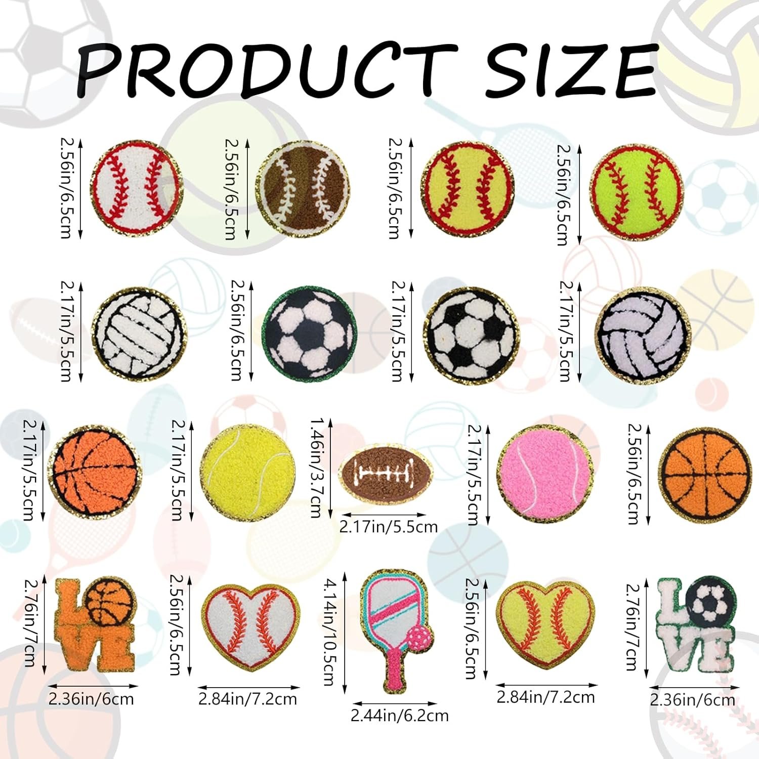 Trendy 5.5cm 6.5cm Basketball Tennis Soccer Ball Chenille Patches Iron On Softball Heart Baseball Chenille Patches Forhat Bag