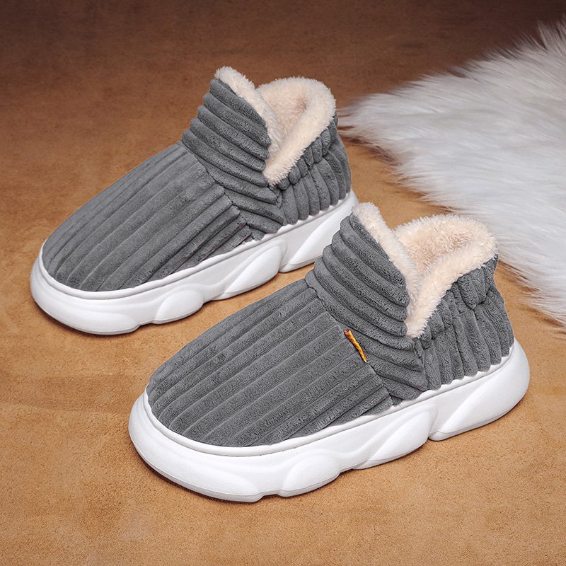 Wholesale Hot Selling Winter Cotton High-Top Furry Slippers Thick-Soled Chunky Design Non-Slip Plush Fur Shoes for Couples