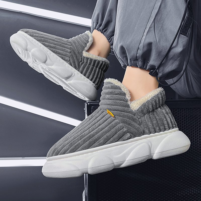 Wholesale Hot Selling Winter Cotton High-Top Furry Slippers Thick-Soled Chunky Design Non-Slip Plush Fur Shoes for Couples